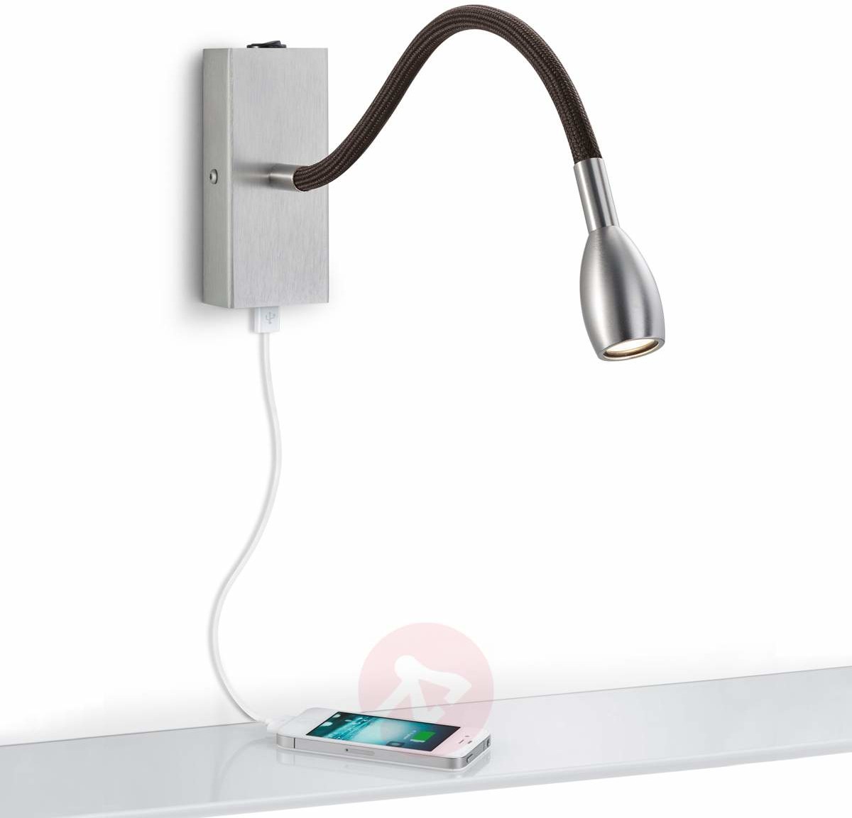 Kinkiet LED Milos, nikiel, z gniazdem USB
