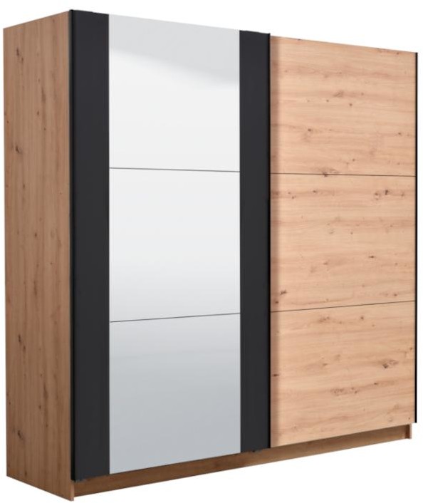 Vente-Unique pl Szafa z 2 przesuwnych drzwi PHILADELPHIE - Z lustrem - Dł. 217 cm - Kolor dębowy i czarny