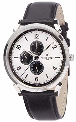 Pierre Cardin męski multicyferblat kwarcowy zegarek na rękę Pigalle Nine Pasek srebrny/biały.