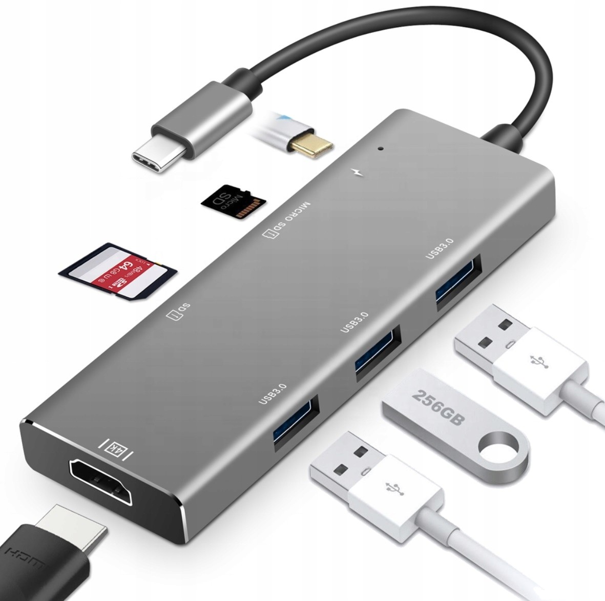 Hub Usb-c Hdmi 4k 3x Usb 3.0 Micro Sd Pd 100W