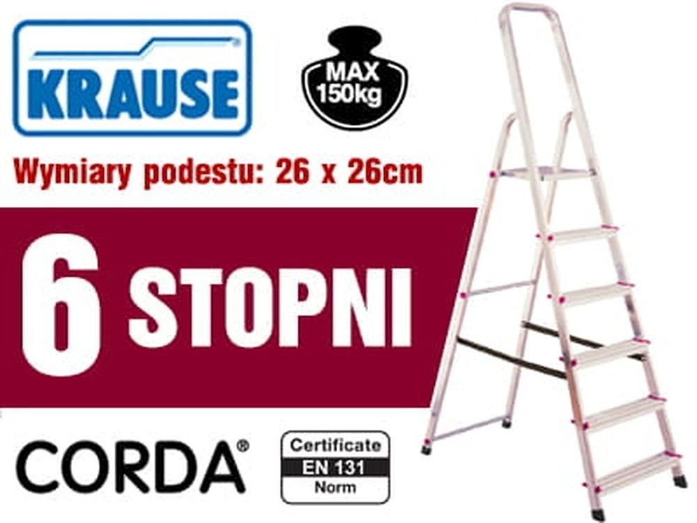 Krause 996 99674644 Aluminiowa drabina domowa Corda 6 stopnie wysokość robocza 3,20m) 74644-uniw