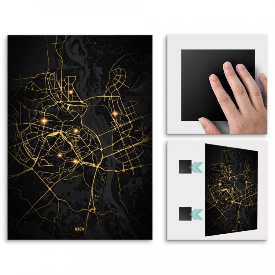 Pix4home Plakat metalowy Mapa City Lights Kijów L POS-L-03494