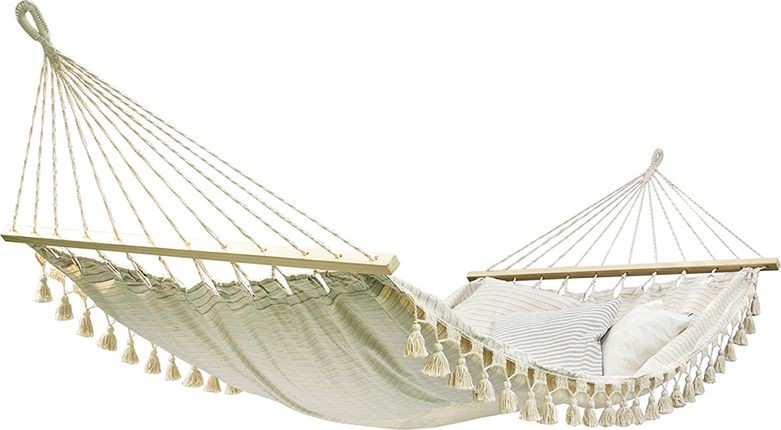 Koala Hamak z drążkiem szeroki boho ecru-błękitny HSL-361TM 5907564668378