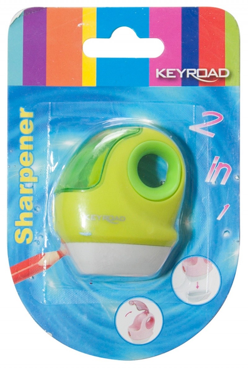 KEYROAD Temperówka KEYROAD plastikowa pojedyncza z gumką blister mix kolorów