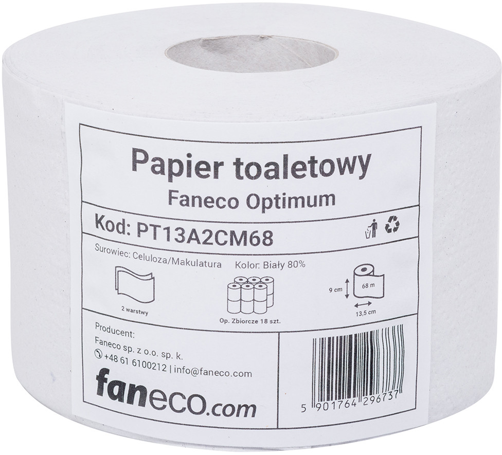 Faneco Papier toaletowy w rolkach Faneco Optimum 18 szt 2 warstwy 68 m biały celuloza + makulatura PT13A2CM68