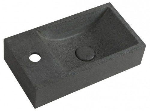 Sapho Mała umywalka 40x22 cm betonowa z korkiem, czarny granit CREST LEWA AR403