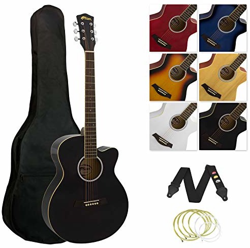 TIGER Tiger ACG3-BK pełnowymiarowa gitara akustyczna  zestaw do gitary dla początkujących z torbą Gig Bag, paskiem i strunami zapasowymi  czarny ACG3-BK
