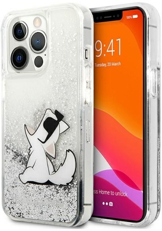 Karl Lagerfeld Liquid Glitter Choupette Fun - Etui iPhone 13 Pro (srebrny) KLHCP13LGCFS
