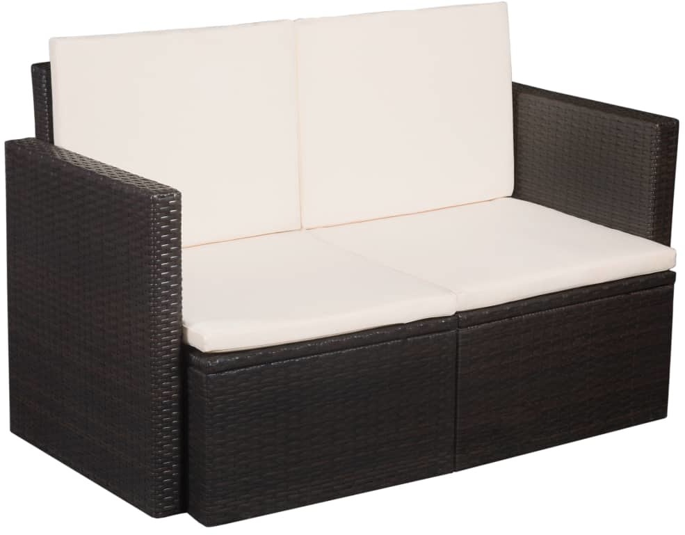 vidaXL Sofa 2-osobowa z polirattanu, 118 x 65 x 74 cm, brązowo-kremowa