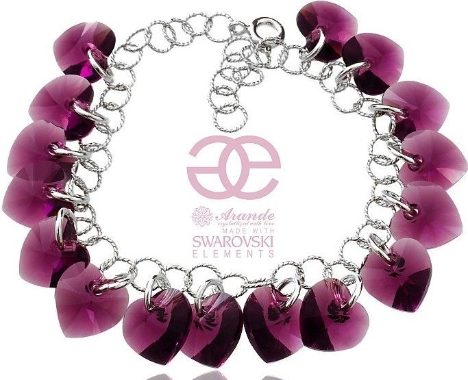 Swarovski Arande NOWE Bransoletka Serca Srebro AMETHYST 4596271468