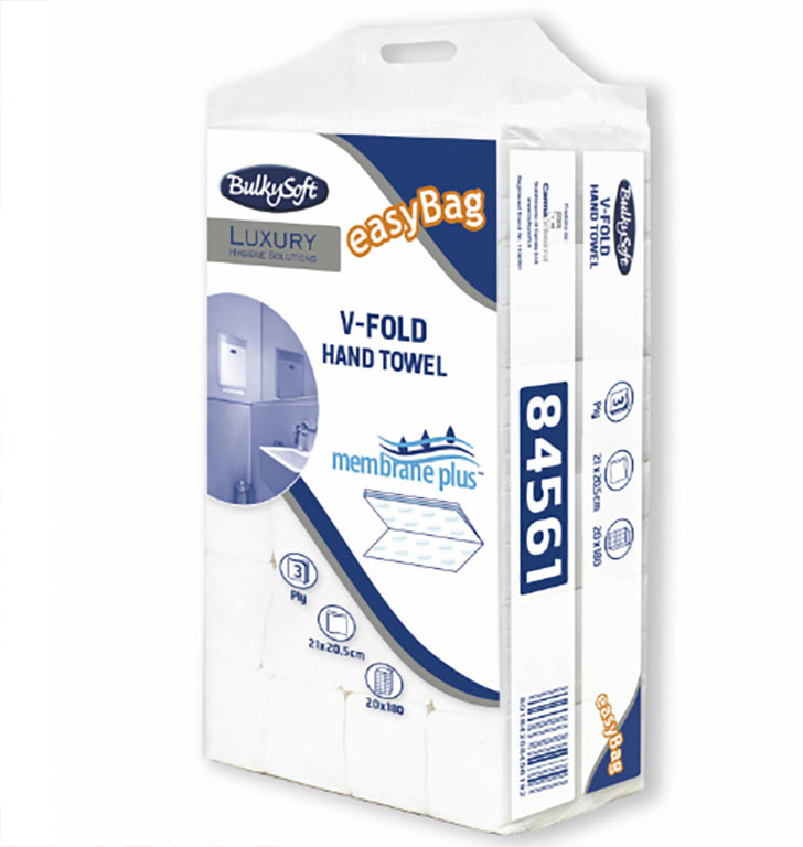 BulkySoft Ręcznik papierowy składany trzy warstwy V 3600 szt Luxury biały celuloza