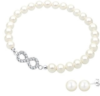 Elli Damski  infinity bransoletka z kolczyki srebro 925 wysokiej próby perły hodowlane słodkowodne kryształkami Swarovskiego 18 cm  0906951016  18 0906951016_18
