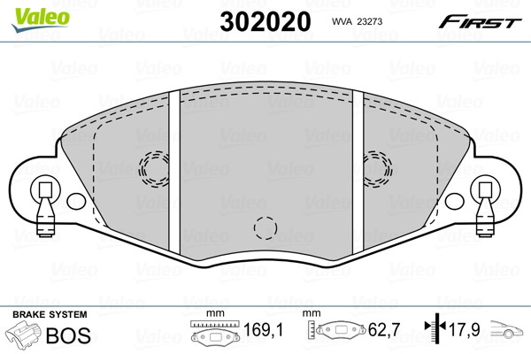 VALEO Zestaw klocków hamulcowych, hamulce tarczowe 302020 302020