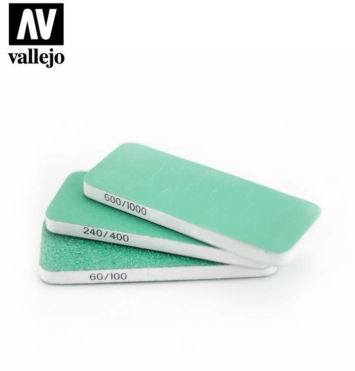 Vallejo Pilniki elastyczne dwustronne, gąbka (60/100, 240/400, 600/100) 3 szt. (80x30x6mm) Vallejo T04003
