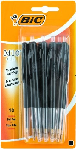 BIC M10 długopis z zapięcie na zatrzask, szpic M, 10 sztuki, czarny 802072