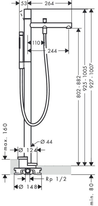 Hansgrohe Uno Bateria wannowa wolnostojąca czarny chrom polerowany 45416330