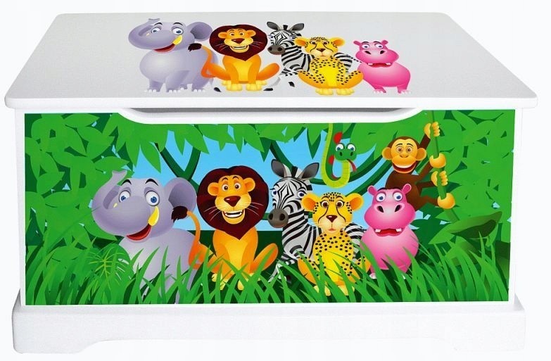 Drewniana skrzynia na zabawki i ławka Safari