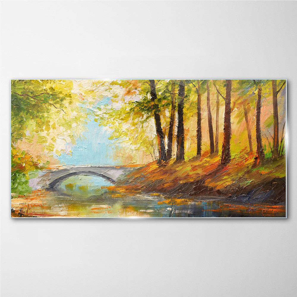 PL Coloray Obraz na Szkle malarstwo las most 100x50cm