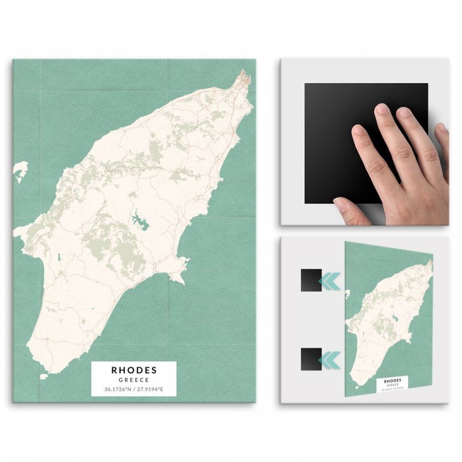 Pix4home Plakat metalowy Mapa Vintage Rodos M POS-M-03891