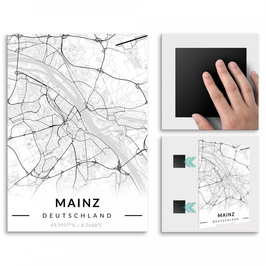 Pix4home Plakat metalowy Mapa B&W Mainz L POS-L-03143