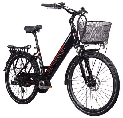 BOTTECCHIA Rower elektryczny z koszykiem BOTTECCHIA E-City Lady D18 26 cali damski Czarno-czerwony Raty BOTTECH BE15074502
