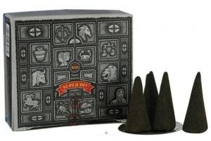 Satya Kadzidła Stożkowe Kadzidełka PIŻMO & DRZEWO SANDAŁOWE Satya Super Hit 12 sztuk (słodko - korzenne)