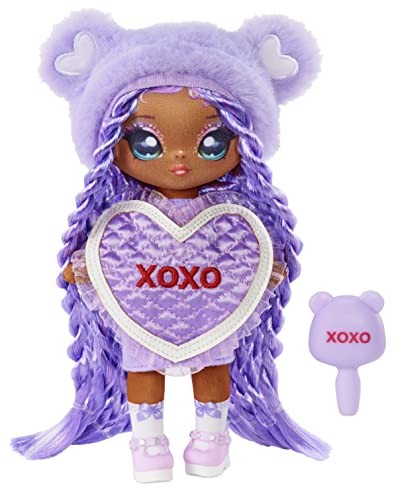 Na Na Na Surprise Na Na Na Surprise seria Sweetest Heart EVA EVERMORE Fioletowa miękka pluszowa lalka z fioletowymi włosami sukienką w kształcie serca i szczotką Kolekcjonerska Prezent dla dzieci w wieku 5 581314C3