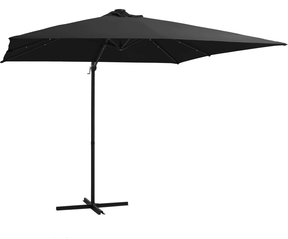 vidaXL Parasol wiszący z LED i stalowym słupkiem, 250x250 cm, czarny vidaXL