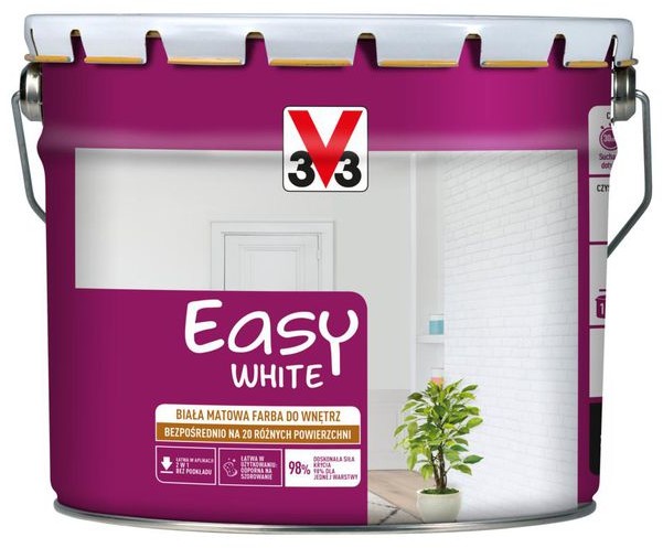 V33 Farba do ścian i sufitów EASY WHITE 10 l V33