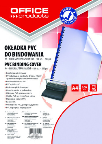 OFFICE PRODUCTS OKŁADKI DO BINDOWANIA OFFICE PRODUCTS PVC A4 200MIKR. 100SZT. NIEBIESKIE TRANSPARENTNE zakupy dla domu i biura 20222015-01