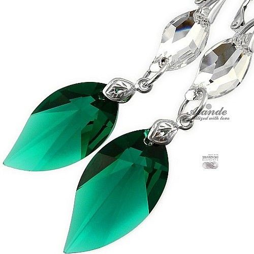 Arande SWAROVSKI piękny komplet EMERALD LEAF SREBRO 700309