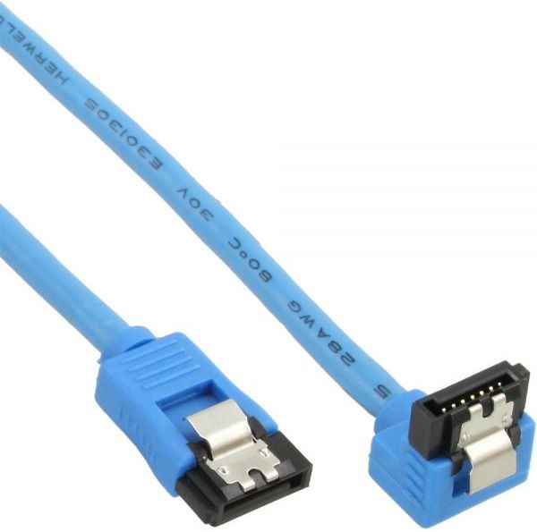 InLine Kabel SATA 6Gb/s okrągły opływowy niebieski kątowy z zatrzaskami 0.3m 27703F 27703F