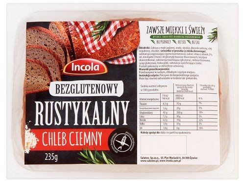 Saluteo Chleb rustykalny ciemny bezglutenowy 235g Incola