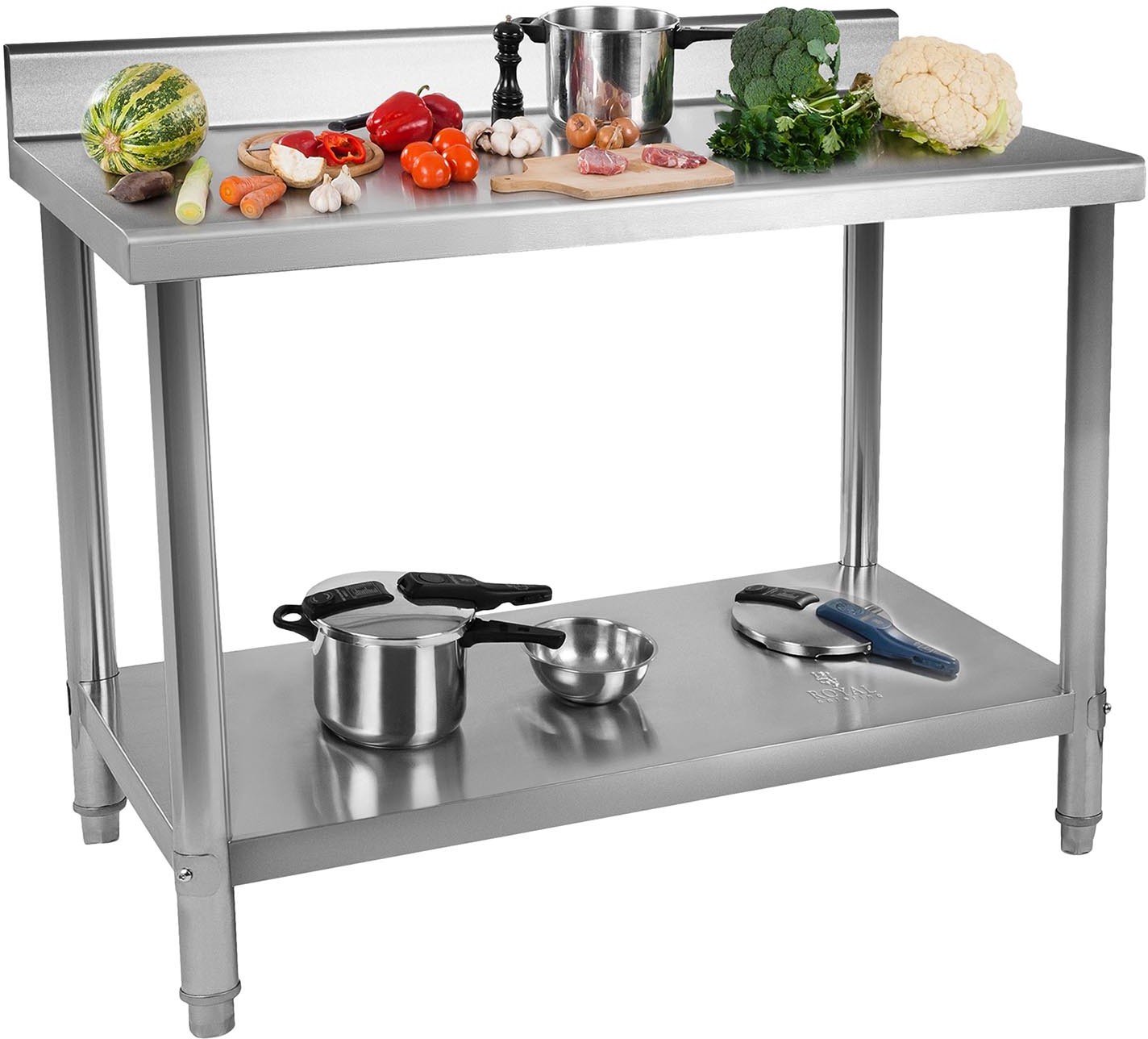 Royal Catering Stół roboczy - stal nierdzewna - 150 x 60 cm - 159 kg - rant - Catering - RCWT-150X60SB RCWT-150X60SB