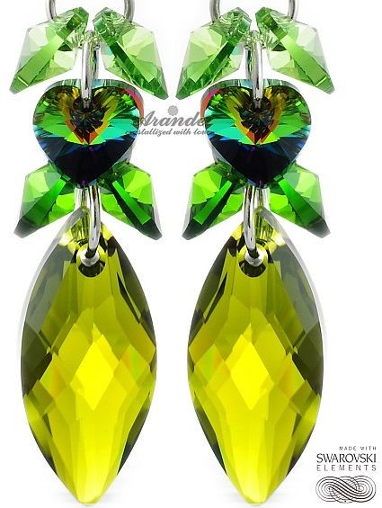 Swarovski piękne kolczyki GREEN NAWI SREBRO