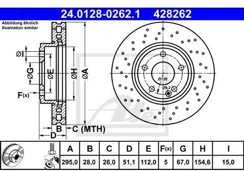 ATE TARCZA HAM 24.0128-0262.1 MERCEDES W176 A160 15-  24.0128-0262.1