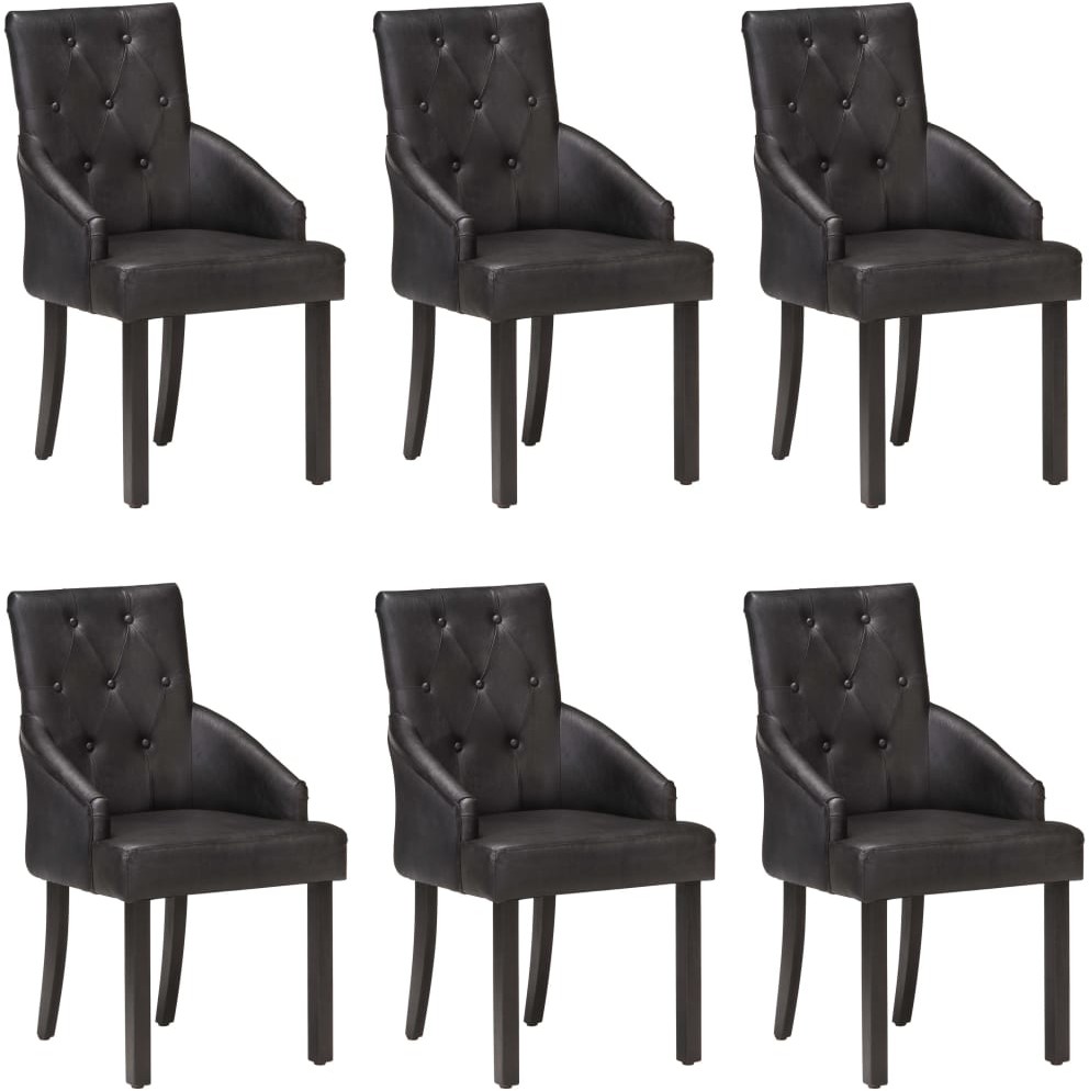 vidaXL Krzesła stołowe, 6 szt., czarne, naturalna kozia skóra