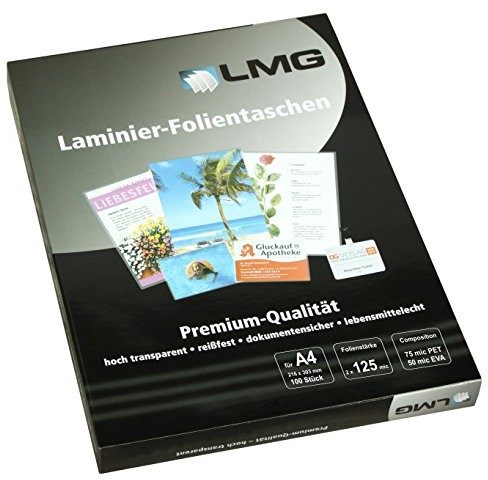 LMG lmg lmga4  125 folii do laminowania A4, 216 X 303 MM, 2 X 125 Mic, 100 sztuk A4-125