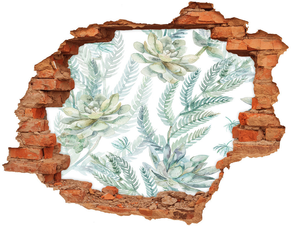 Wallmuralia.pl Naklejka 3D dziura na ścianę Kwiaty i liście