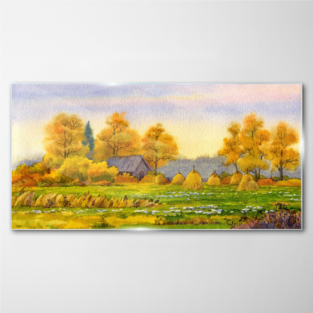PL Coloray Obraz Szklany Malarstwo jesień wieś 100x50cm