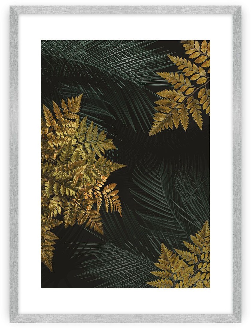 Dekoria Plakat Golden Leaves II 50 x 70 cm Ramka Srebrna 222G-000-51