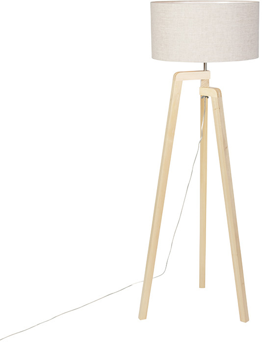 QAZQA Lampa podłogowa trójnóg drewno klosz szary 50cm - Puros