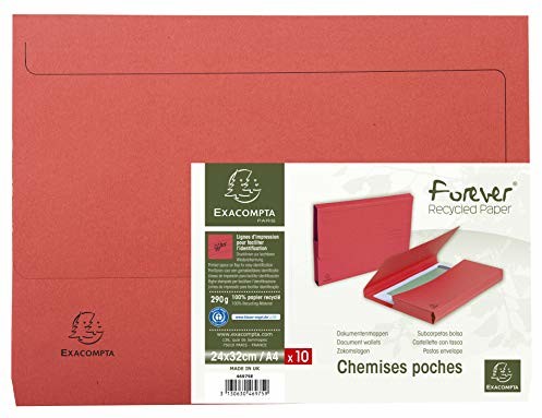 Exacompta Exacompta 46975E teczka A4 Forever z klapką pozyskana z recyklingu Certyfikat Blauer Engel teczka kopertowa teczka na dokumenty 10 sztuk kolor czerwony 46975E