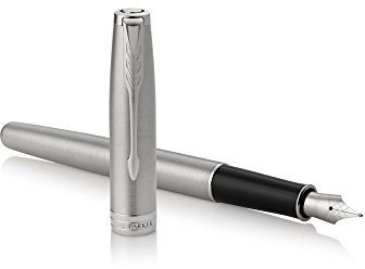 Parker Sonnet Stainless Steel fountain Pen (grubość sprężyn f) z Palladium powlekane elementami ozdobnymi w atrakcyjnym pudełku podarunkowym 1931509