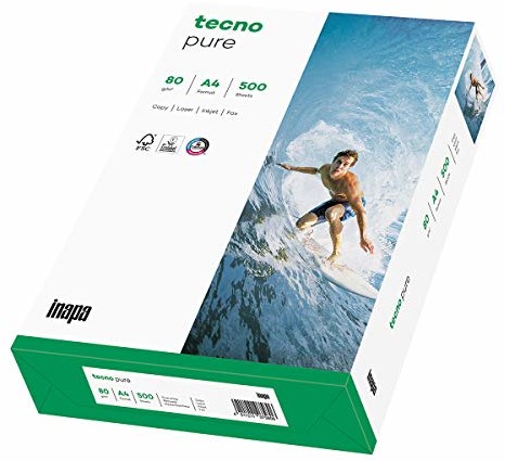 inapa inapa Papier z recyklingu, papier do drukarek tecno Pure: 80 g/m, A4, 500 arkuszy, biały 2100011512_R