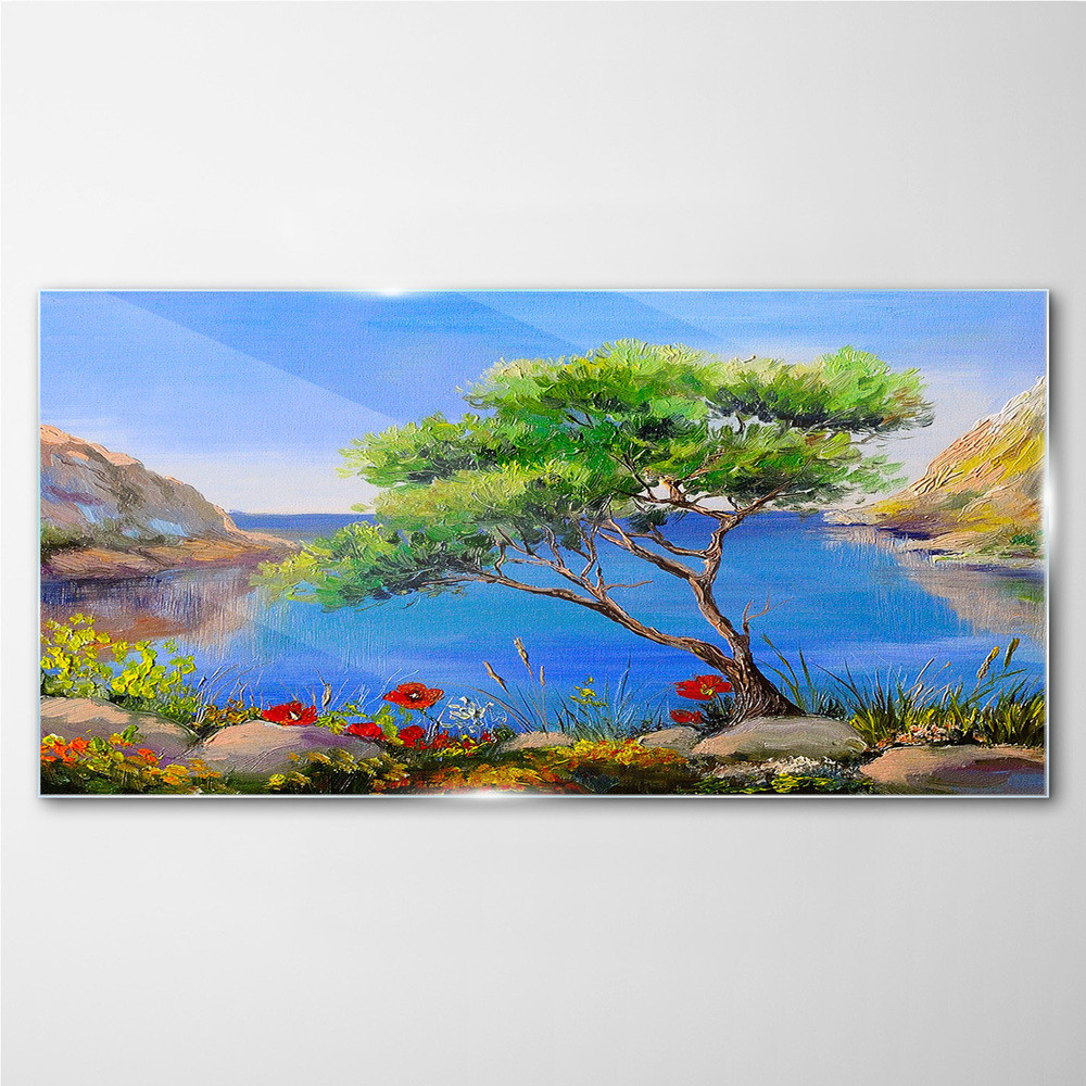 PL Coloray Obraz Szklany Kwiaty Drzewo Morze Natura 120x60cm