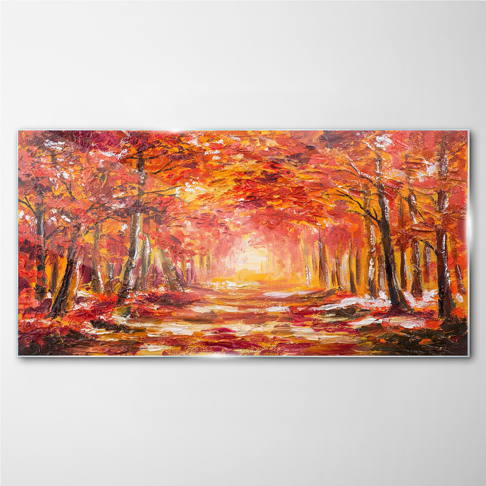 PL Coloray Obraz Szklany las liście jesień przyroda 140x70cm