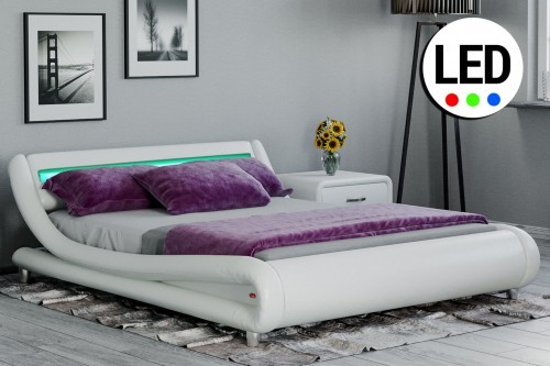 EMWOmeble ŁÓŻKO 120X200 Z MATERACEM - MILAN LED (114) - EKOSKÓRA BIAŁE 4191