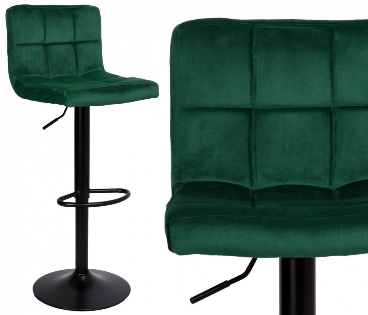 Krzesło barowe ARAKO BLACK aksamitne ciemnozielone VELVET 5902340322413