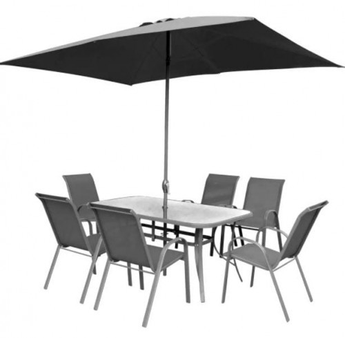 Patio ZESTAW MEBLI OGRODOWYCH Z PARASOLEM EVORA SREBNY KOMPLET 47831